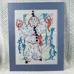 Vintage Candamar Crewel Something Special 14" X 18" Clown Picture Completed Art